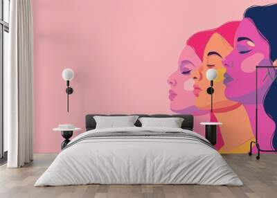 Diverse Women Illustration on Pink Background created by ai Wall mural