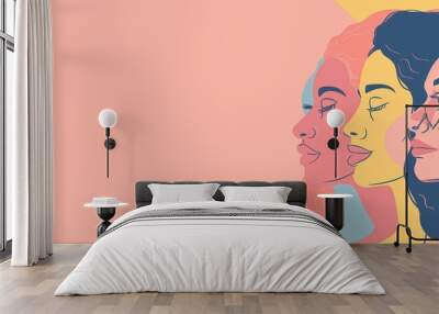 Diverse Women Illustration on Pink Background created by ai Wall mural