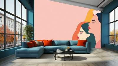 Diverse Women Illustration on Pink Background created by ai Wall mural