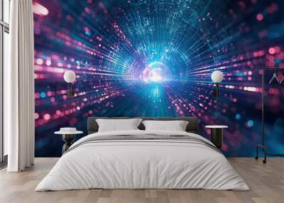 Futuristic Neon Tunnel with Vibrant Lights created by ai Wall mural