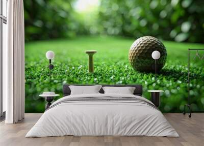 Golf ball on a green grass Wall mural