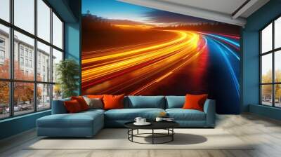 Speed and Light Trails on Curved Road Wall mural