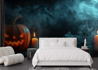 Spooky Halloween Pumpkin with Candles created by ai Wall mural