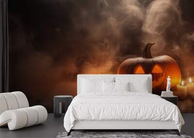 Spooky Halloween Pumpkin with Candles created by ai Wall mural