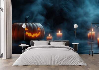 Spooky Halloween Pumpkin with Candles created by ai Wall mural