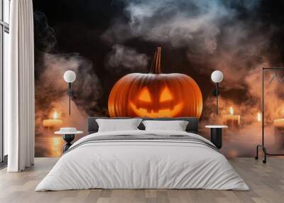 Spooky Halloween Pumpkin with Candles created by ai Wall mural