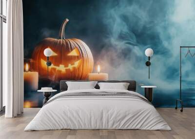 Spooky Halloween Pumpkin with Candles created by ai Wall mural