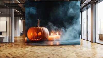 Spooky Halloween Pumpkin with Candles created by ai Wall mural