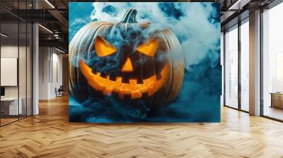 Spooky Halloween Pumpkin with Candles created by ai Wall mural