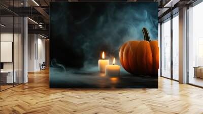 Spooky Halloween Pumpkin with Candles created by ai Wall mural