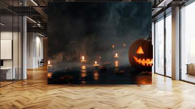 Spooky Halloween Pumpkin with Candles created by ai Wall mural