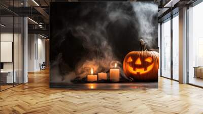 Spooky Halloween Pumpkin with Candles created by ai Wall mural