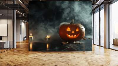 Spooky Halloween Pumpkin with Candles created by ai Wall mural