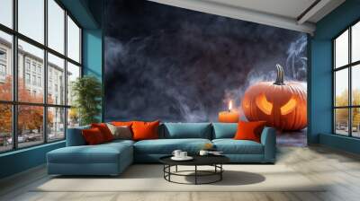 Spooky Halloween Pumpkin with Candles created by ai Wall mural