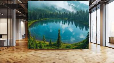 Tranquil Mountain Lake with Reflections Wall mural