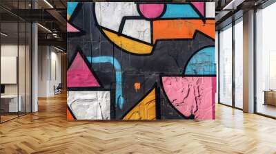 Vibrant Abstract Mural in Urban Setting created by ai Wall mural