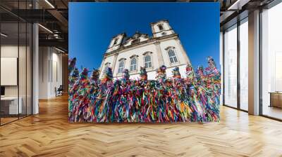 Colorful ribbons in front of Bonfim church in Salvador, Bahia, Brazil Wall mural