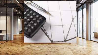 Financial graph with calculator and pen Wall mural