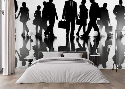 silhouettes of executives on white background Wall mural