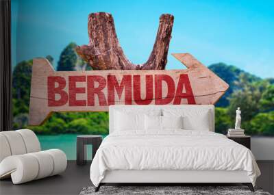 bermuda wooden sign with beach background Wall mural