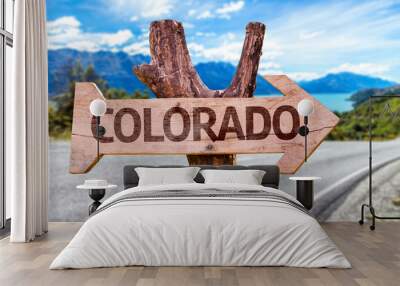 colorado wooden sign with a road background Wall mural