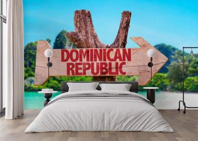 dominican republic wooden sign with beach background Wall mural