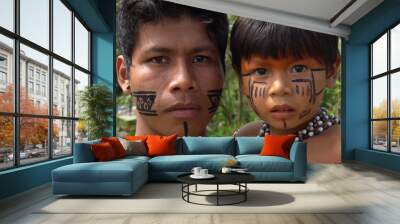 Father and Son at an indigenous tribe in the Amazon Wall mural