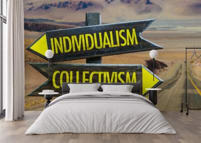 Individualism - Collectivism crossroad in a desert background Wall mural