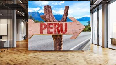 peru wooden sign with road background Wall mural