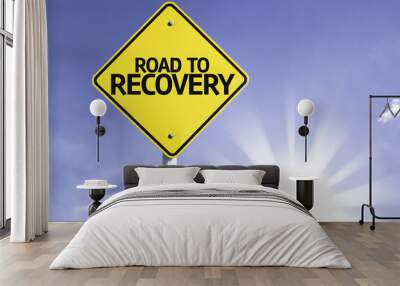 Road To Recovery road sign with sun background Wall mural