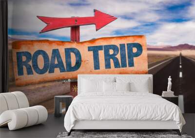 Road Trip sign with road background Wall mural