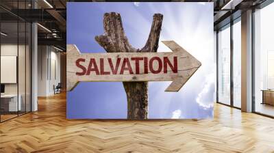 Salvation wooden sign on a beautiful day Wall mural