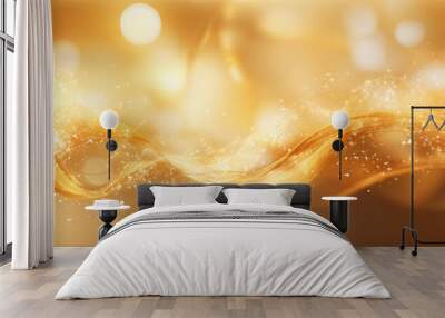 Abstract luxury swirling gold background with gold particle. Christmas Golden light shine particles bokeh on dark background. Gold foil texture. Holiday concept. Generative AI. Wall mural