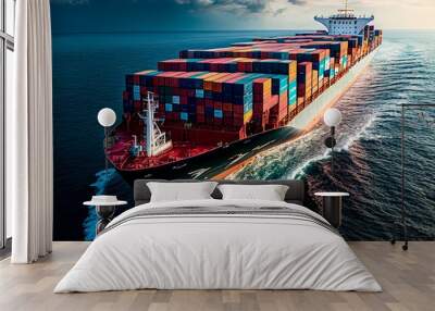 Container ship or cargo shipping business logistic import and export freight transportation by container ship in the open sea, freight ship boat. Generative AI	 Wall mural