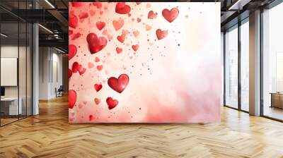 Love-filled Panorama: Abstract Background Banner for Valentine's Day with Red Hearts Wall mural