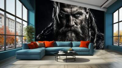 Portrait powerful Viking conqueror. Generative AI. Wall mural