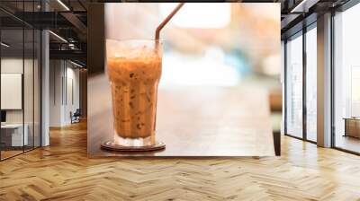 Blended Iced Coffee on table,with vintage color Wall mural