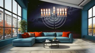 Night Sky with Menorah Silhouette for Hanukkah Wall mural