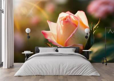 Rosebud in Sunlight Unfurling for a Romantic Valentine Background Wall mural