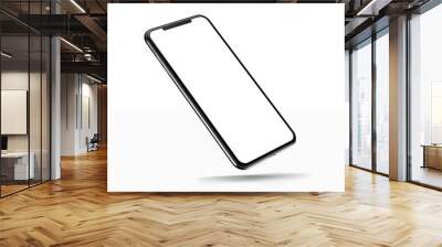 Smartphone frameless blank screen mockup template on corner isolated on white background Wall mural