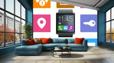 Smartwatch mit farbigen App-Icons Wall mural