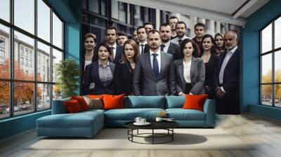 A group of male and female business people in suits posing for a group portrait for their firm, lawyers or highly professional people Wall mural