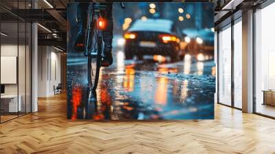 Bicycle Riding in Rain City Lights Wall mural