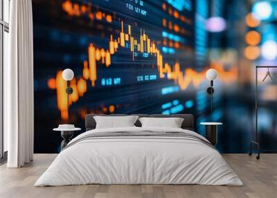 Financial Market Pulse: A captivating close-up of a stock market ticker displaying vibrant, real-time data, reflecting the dynamic and ever-changing nature of finance.  Wall mural