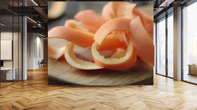 Fresh Grapefruit Peels on Wooden Board Wall mural