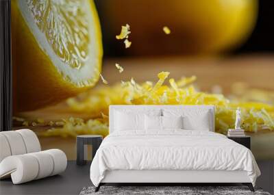 Fresh Lemon Zest on Wooden Board Wall mural