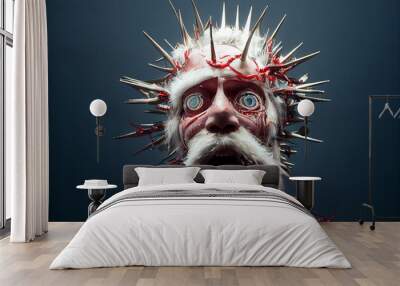 Horrific horror santa claus old man with spikes coming out and blood, gory and scary Wall mural