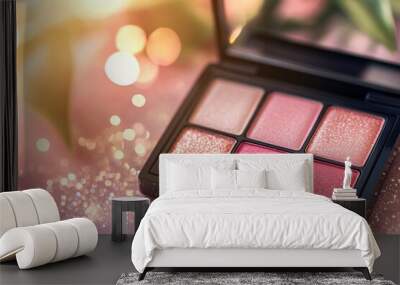 Pink Eyeshadow Palette Glitter Background Wall mural