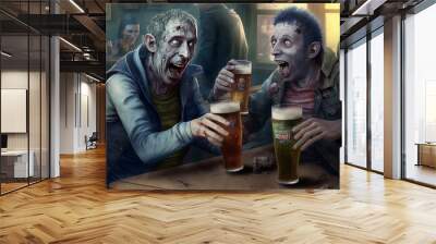 The undead zombies drinking beer at a pub Wall mural