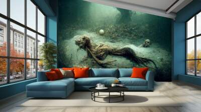 Underwater decaying dead mermaid, murky sea, ocean, generatvie AI Wall mural